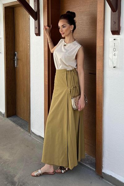 BİNAAR Linen Skirt Olive