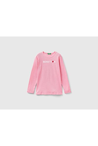 United Colors of Benetton تي شيرت بناتي بأكمام طويلة وطبعة جرافيكية