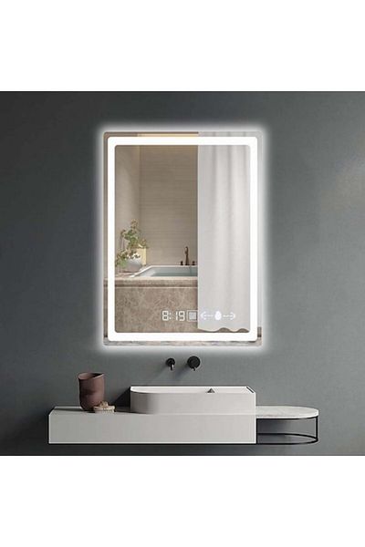 Marcello Funghi Oglindă de baie LED 60x80cm cu senzor de mișcare, ceas, termometru, anti-aburire, rezistentă la impact, memo