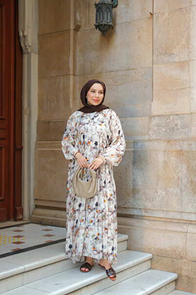 LOCCO Women's Watercolor Daisy Pattern Dress Mink