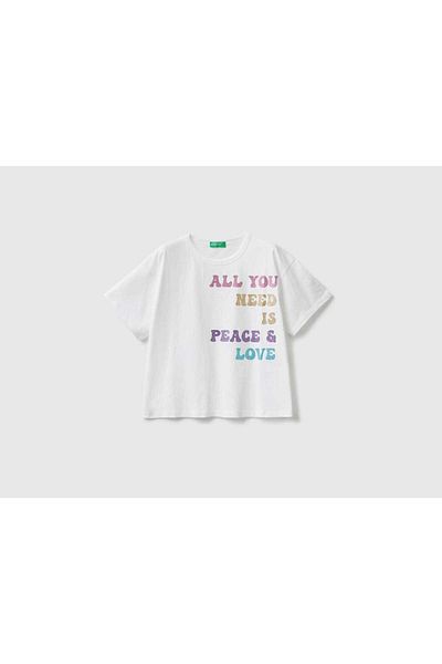 United Colors of Benetton Kids' Short Sleeve Front Print Shiny T-Shirt
