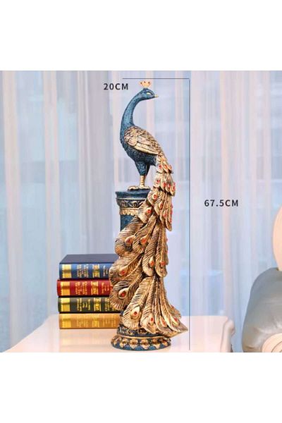BLA BLA FOAM Decorative Statuette Royal Peacock with Semi-Precious Stones, Luxury Ornament for the Home, Baroque Style, 67.5 c