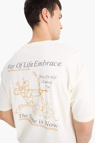 DeFacto Boxy Fit Crew Neck Back Printed Short Sleeve T-Shirt F1093Ax25Au