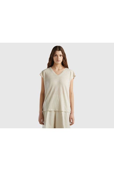 United Colors of Benetton Women's Short Sleeve V-Neck Blouse