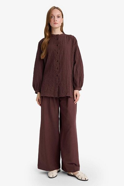 DeFacto Relax Fit Crew Neck Seersucker Textured Long Sleeve Tunic D4145Ax25Au