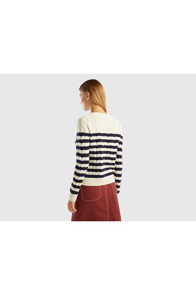 United Colors of Benetton Women's Long Sleeve Striped Wool Sweater