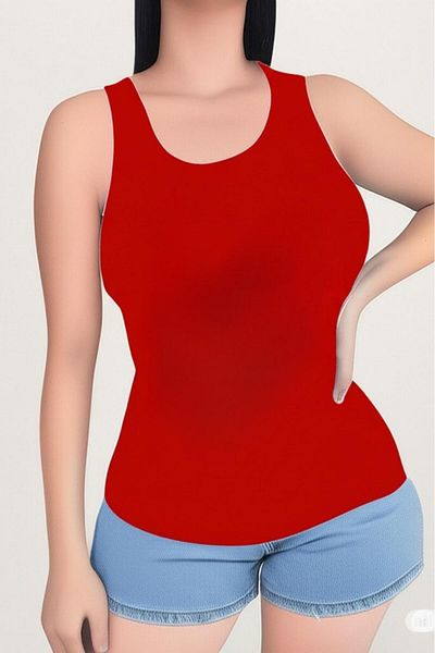 NO 601 Women's Red Sleeveless Plain Undershirt