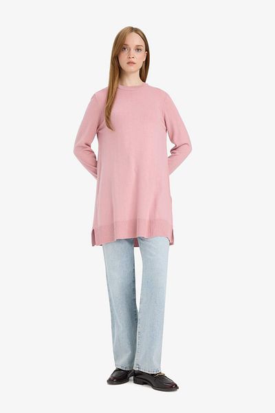 DeFacto Regular Fit Crew Neck Slit Basic Plain Tunic H3431Az25Wn