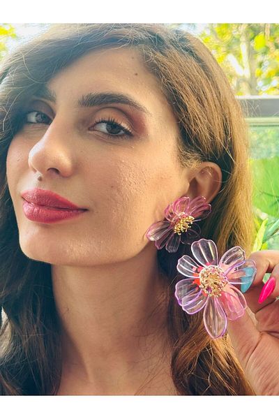 Gönülden Tasarım Flowered Mica Women's Earrings 7 cm Purple