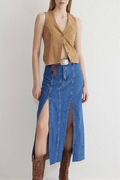 KAZAX Tower Double Slit Jean Skirt with Gun S140