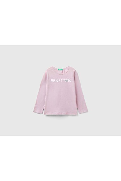 United Colors of Benetton Girls' Organic Cotton T-Shirt with Shiny Print
