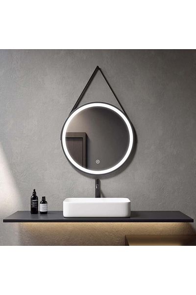 K Korman Oglindă de baie LED tactilă Minima, 60x60 cm, ramă neagră