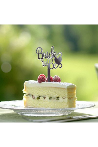 HOBİ Bride to Be Written Heart Shaped Cake Decoration Silver Color (1 Piece)
