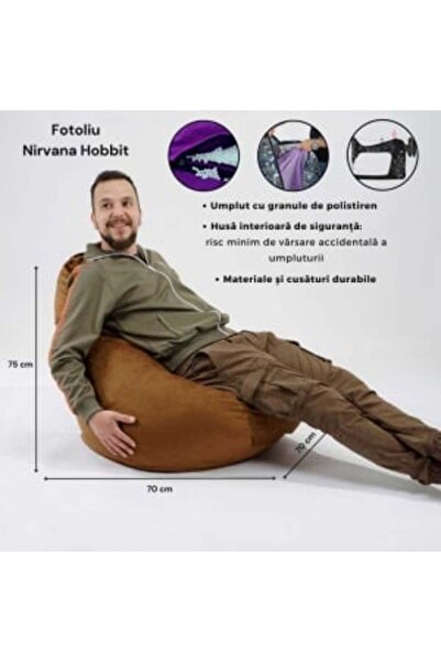 Pufrelax Fotoliu Nirvana Hobbit, Material Piele Ecologica - Turcoaz