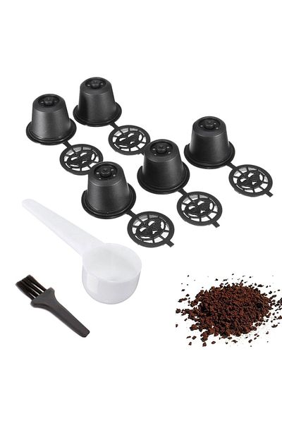 Aptel Set 5 capsule cafea, reutilizabile, compatibile cu Nespresso, negru
