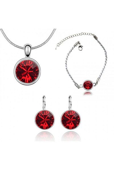 Kelan Set Alice Crystal Red – Jewelry with red crystals, plated with S925 silver