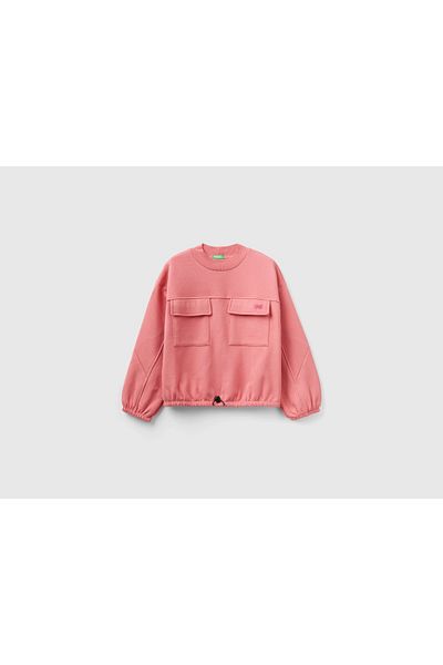 United Colors of Benetton Puffed Sleeve Kids' T-Shirt with Pocket Details