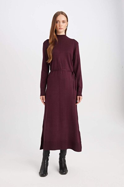 DeFacto Regular Fit Half Turtleneck Basic Plain Slit Long Sleeve Maxi Knitwear Dress A9807Ax24Wn