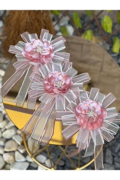 GÜRLEK TEKSTİL Gelin Bohçası Için Çiçek Motifli 3 Adet Pudra Bohça Çiçeği (BO...