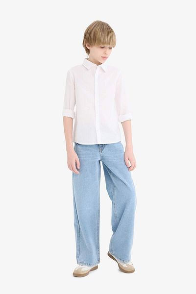 DeFacto Boy's Polo Neck Poplin Long Sleeve Shirt T8853A625Au