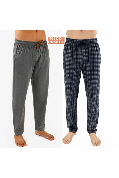 DÜVEN Men's Cotton Anthracite Plaid & Anthracite 2-Piece Single Bottom Pajamas - Seasonal Pajama Bottoms