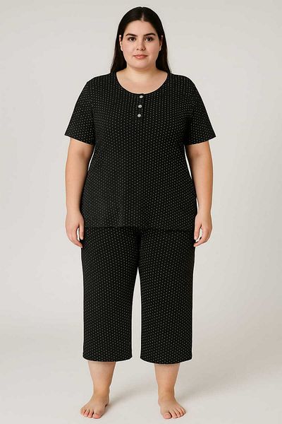 MODA Large Battal Size Spotted Capri Pajama Set / 2Xl-3Xl-4Xl