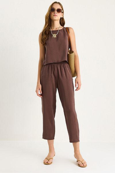 Bianco Lucci Women's Thick Strap Blouse Elastic Waist Pants Modal Suit 3089 60283231