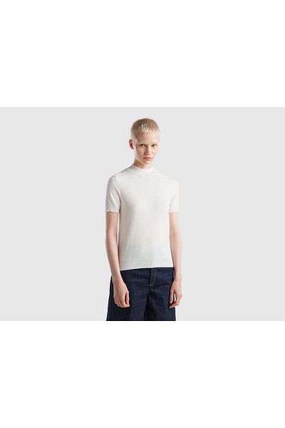 United Colors of Benetton Short-Sleeve White Cashmere Blend Sweater
