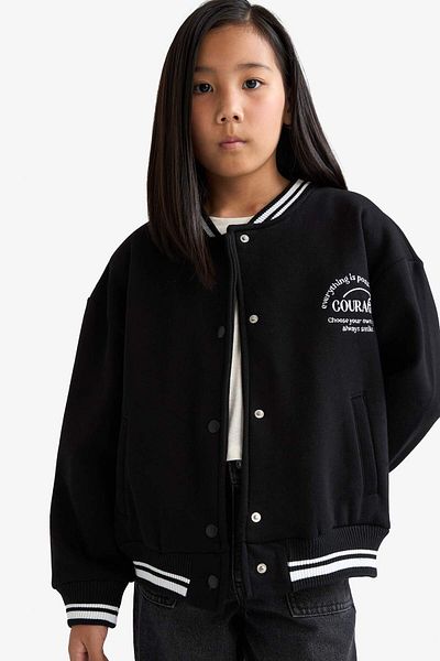 DeFacto Girls Printed College Collar Thick Bomber Cardigan F2194A825Au