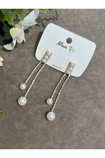 VİYA Gold Pearl Detailed Dangle Earrings
