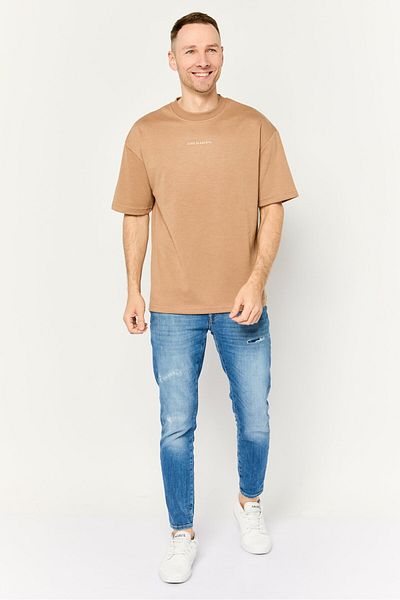 Core Elements Men Crew Neck Short Sleeve Brand Logo T-Shirts, Brown