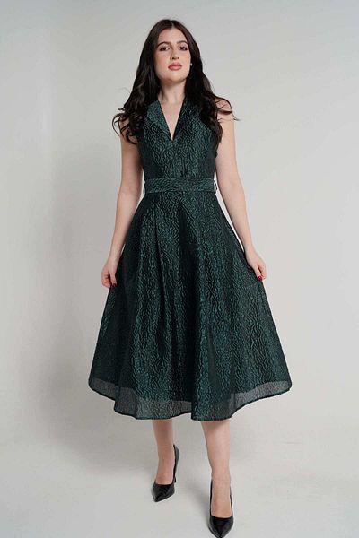 Nichii Women's Sleeveless Midi Dress with Wide Neckline and Pattern