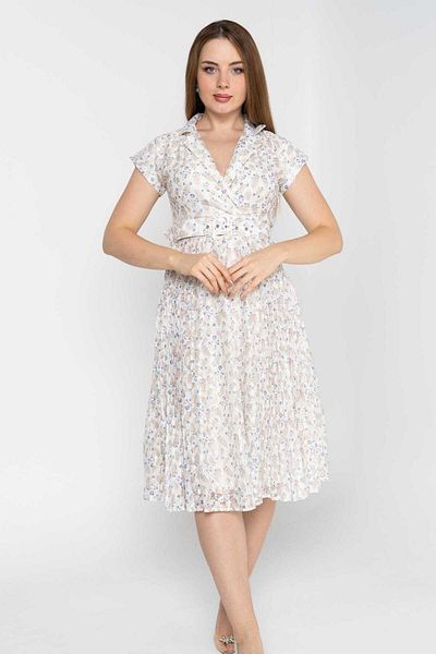 Nichii Short-Sleeve Midi Dress with Waist Belt