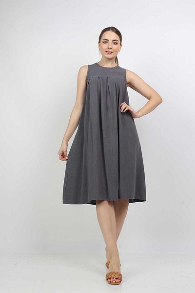 Nichii Plain Midi Dress with Pleats at Chest, Sleeveless -