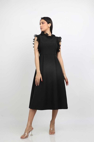 Nichii Women's Sleeveless Midi Dress with Butterfly Shoulder Design