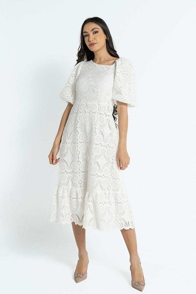 Nichii Embroidered Short Sleeve Midi Dress