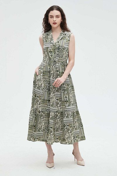Nichii Long Printed Midi Dress with Collar