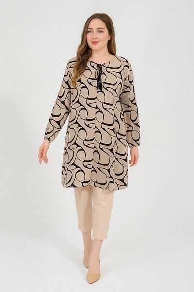 Ravencia Women's Ring Patterned Woven Tunic Beige