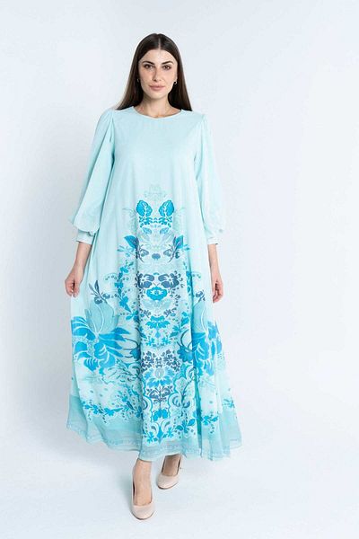 Nichii Women's Long Printed Maxi Dress with Long Sleeves