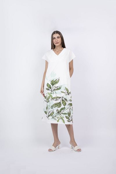 Nichii Floral Midi Dress with Short Sleeves and V-Neck