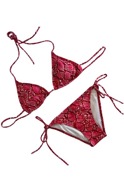 hazelin Women's Red Snakeskin Pattern Halter Neck Tie-Up Triangle Bikini Set Hzl25S-Lc5005