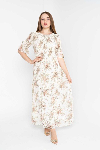 Nichii Women's 3/4 Sleeve Floral Maxi Dress with Round Neck