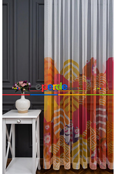 eperde Hazır Ölçülü Petek Zemin Renkli Desenli Grek Baskılı Tül Perde - Sık P...