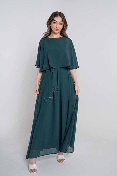 Nichii Women's Long Half-Sleeve Dress with Waist Tie