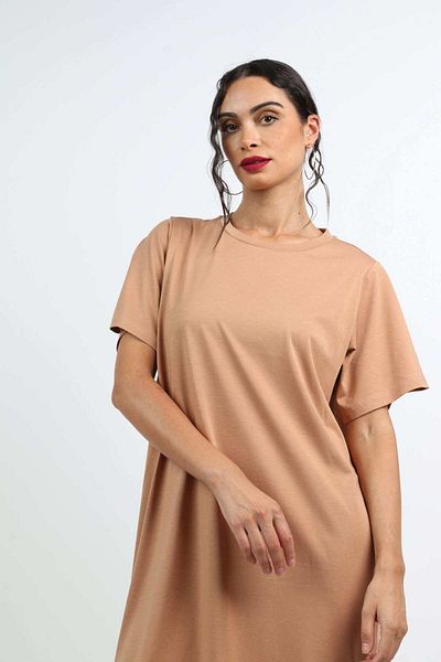 Nichii Simple Midi Dress with Side Slits and Short Sleeves -