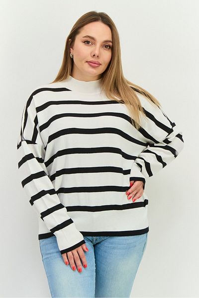 Chloe + Jasmine Women Mock Neck Long Sleeve Stripe Sweatshirt, White