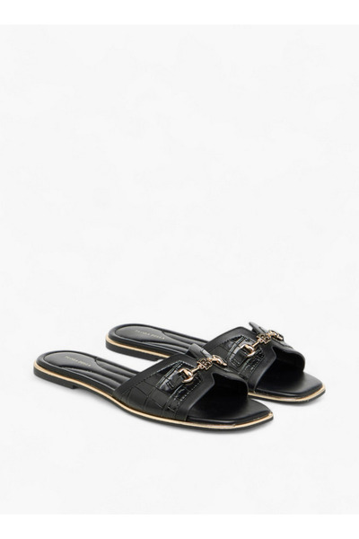 Flora Bella by Shoexpress Flora Bella Solid Slip-On Flat Sandals with Metal Accent