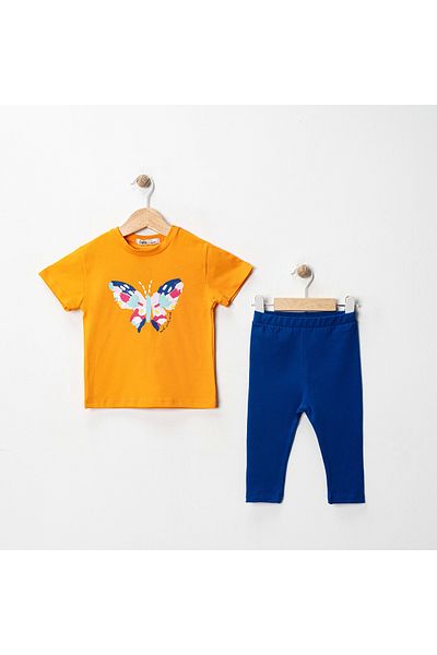 MK Mukko Kids Girls' Butterfly Printed Basic Seasonal/Summer Leggings T-Shirt Bottom Top Set