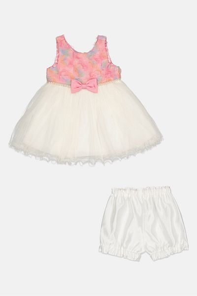 American Princess Toddlers Girl 2 Pieces Textured Sleeveless Dress With Short Set, Multicolor