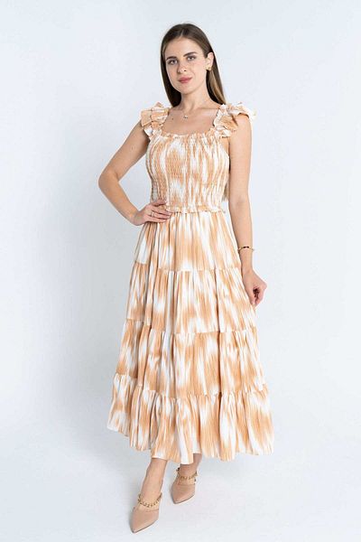 Nichii Women's Ruffled Wide-Sleeve Midi Dress with Waist Detail